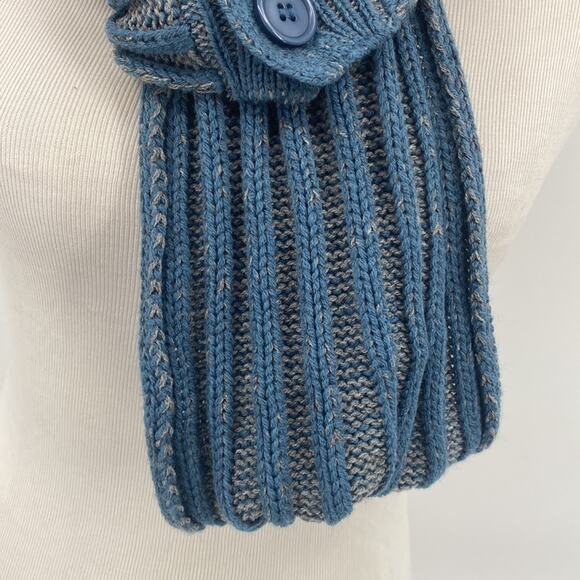 Unbranded Blue & Gray Knit Scarf with 4 Blue Buttons - Picture 3 of 6